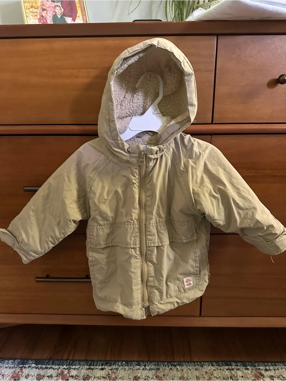 Baby Zara, Hooded khaki, sherpa lined Jacket, 12-18 mos